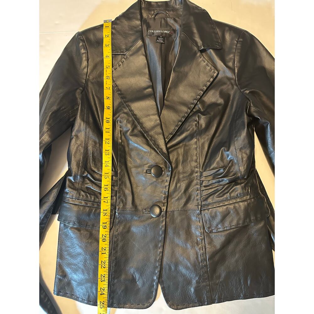 Colleen Lopez Genuine Leather Jacket Coat Polyester Lined Tie Waist Size Small - Picture 3 of 6
